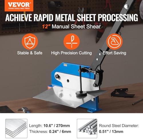 VEVOR Hand Plate Shear 12",Manual Metal Cutter Cutting Thickness1/4 Inch Max,Metal Steel Frame Snip Machine Benchtop 1/2 Inch Rod,for Shear Carbon Steel Plates and Bars