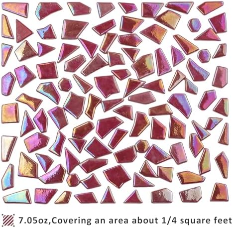 Youway Style Iridescent Glass Mosaic Tiles for Crafts Bulk,200g Red Broken Mosaic Glass Pieces for Garden Crafts Kits,DIY Mosaic Art Decor (Pack of 2)