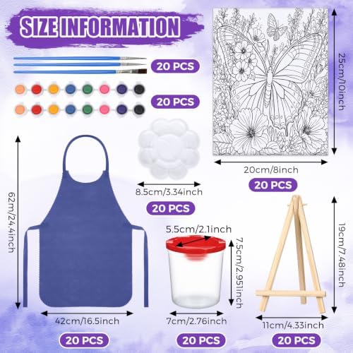 Sherr 140 Pcs 20 Set Pre Drawn Canvas Painting Kit, Butterflies and Flowers