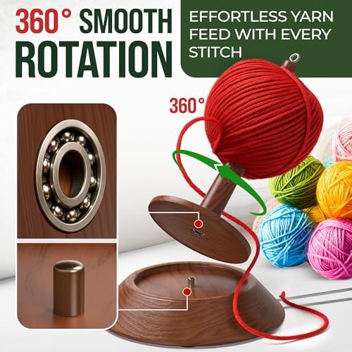 BARVA 2 in 1 Upgraded Table Chunky Yarn Holder 22 Lb & Mini Wristlet Spinner | Bracelet Spindle On the Go for Travel & Car | Wood Crochet Accessories | Compact Fiber Tools | Top Crafts Gifts for Women
