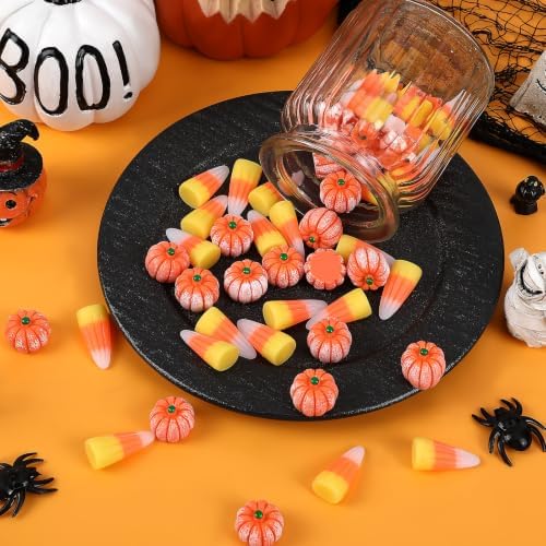 JUNEBRUSHS 50 Pcs Fake Candy Corns Artificial Pumpkin Resin Ornaments