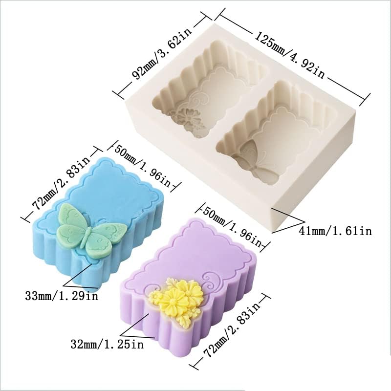 Playing Mold 2 Cavity Butterfly and Flowers Soap Silicone Mold for DIY Handmade Soap, Cake, Fondant, Chocolate, Plaster Clay, Ornament, Candle Making