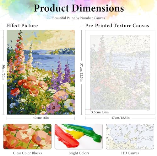 Dawnsphere Flowers Paint by Numbers Kit for Adults Without Frame 16x20 in
