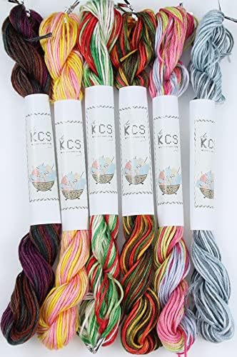 KCS Big skeins of 25 Meters Size 25 Color Variegated Cross Stitch Stranded Threads,6 skeins,24