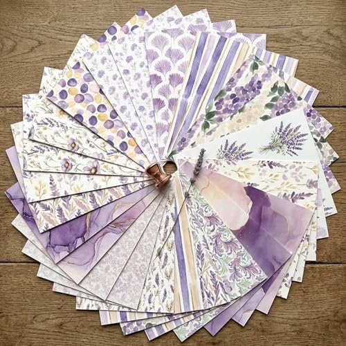 6 Inch Purple Scrapbook Paper Pad - 24 Sheets Double Sided Flower Aesthetic Supplies for Journaling Collage Art Origami Cards DIY Gift Wrapping Folded Photo Album Handmade Decor Craft
