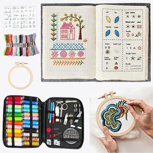 123 PCS Embroidery Kit for Adults, Portable Beginners Stitch Book Set