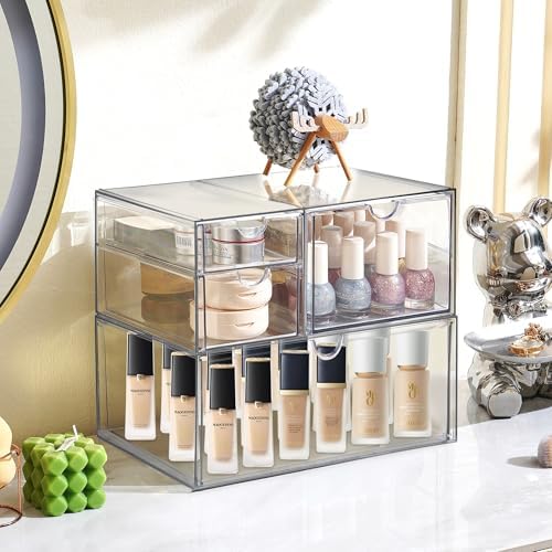 Prsildan Acrylic Drawer Makeup Organizer with 4 Drawers