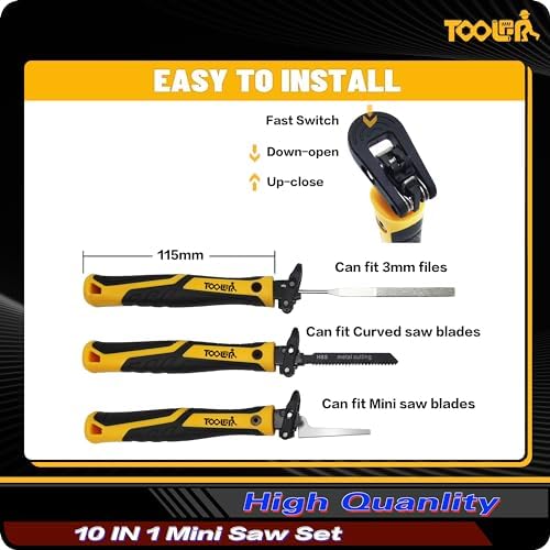 TOOLAN: 10-In-1 Model Craft Hand Saw & File Set. DIY Mini Razor Saw&File Kit for Handcrafted, Modeling, Plastic, and Other Fine Cutting, Reliable Blade Quick Change Mechanism