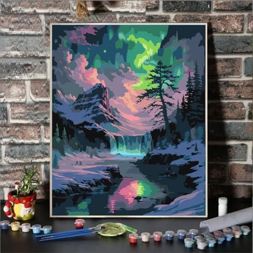 Lovepefe Snow Mountain Paint By Numbers Kit for Adults Beginner Waterfall Adult Paint By Number Kits On Canvas Mountain Oil Painting Kit for Adults Kits for Gift Home Wall Decor 16x20 Inch