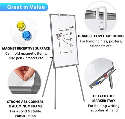 Maxtek Easel Whiteboard 36 x 24, Stand Tripod with Height Adjustable, Gray