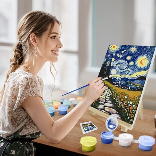 JOOZ Starry Night Framed Paint by Numbers Kit for Adults 8x12 Inch