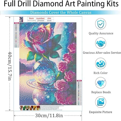 Diamond Art Kits for Adults,Rose Diamond Painting Kits for Adult 12 x 16in