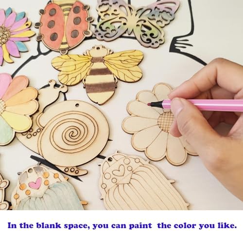 90PCS Unfinished Blank Wooden Insect Cutouts Craft for Kids | suit for Children's Painting DIY Room Decoration Gift Giving Surprise (90 Insect)