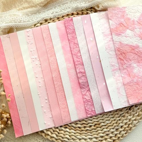 30 Sheets A5 Blush Pink Textured Scrapbook Paper & Mesh Fabric Set