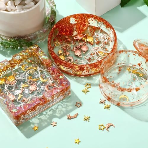 Hicarer 82 Pcs Cosmos Themed Resin Fillers Alloy Epoxy Star Moon Planet Resin Charms for Craft Jewelry Making Filling Accessories, Gold, Silver, Rose Gold
