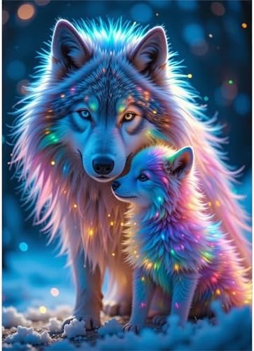 MVVMTOP Diamond Painting Kit for Adults 5D DIY Snow Wolf Full Drill Round Diamond Art Kits for Beginners Crystal Rhinestone Embroidery Painting Home Wall Decor Gift