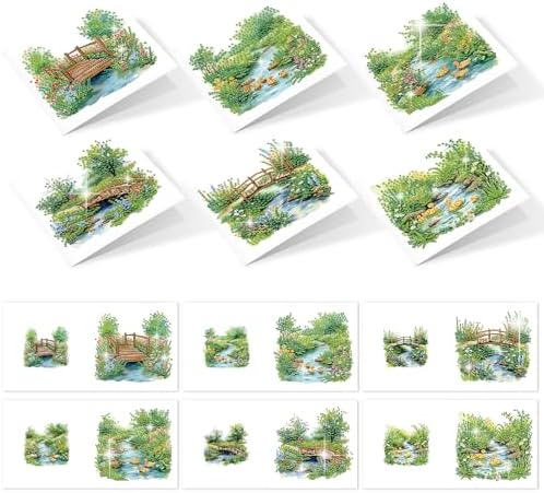 AiYuanzsh 6 Pack Garden Landscape Diamond Painting Greeting Card Kits with Envelopes, 5D DIY Diamond Art Cards for Adults, Handmade Card Craft Kit for Holiday Birthday Wishes (30x15cm)