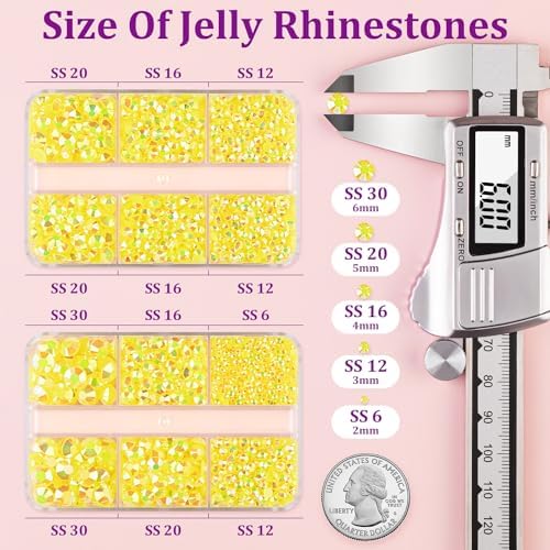 Resin Jelly Rhinestones for Crafting with B7000 Jewelry Glue, 2 Boxes Lemon Yellow AB Flatback Crystals with 2Pcs 10ml Glue, Bedazzling Non Hotfix Gems for DIY Tumblers Clothing Shoes Manicure