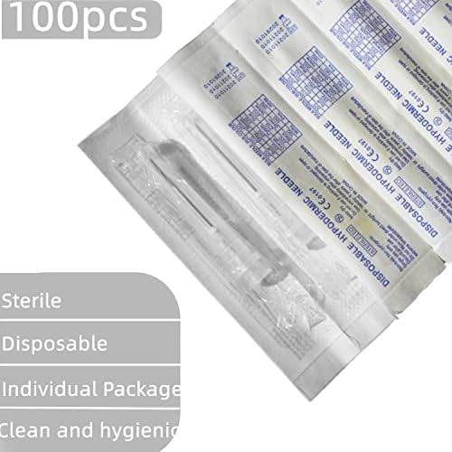 100 Pack 27Ga 1/2 Inch Sterile Disposable Injection Needle with Cap for Scientific and Industrial Lab Dispensing Needl Accessories (27Ga)