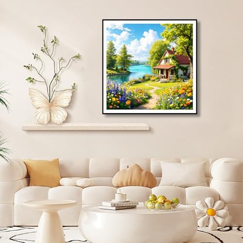 HvasJing Link Diamond Painting Kit for Adults, Lake House Diamond Art Kit