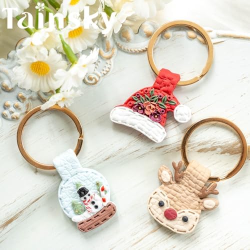 Tainsky Christmas Keychain Polymer Clay Cutters, 10 Shapes Winter Polymer Clay Keychain Cutters (B)