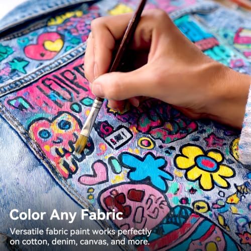 AUREUO Neon Fabric Paint Set - 8 Fluorescent Colors x 0.71 Fl Oz / 21ml - Permanent Fabric Paint for Clothes, Non-Toxic Textile Paint for Canvas Tote Bags, Shirts, Shoes, Jeans
