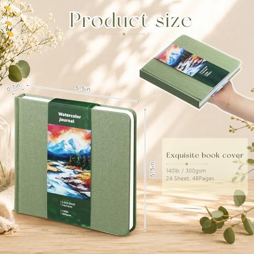 5.5in Watercolor Sketchbook Journal Square Watercolor Notebook Sage Green