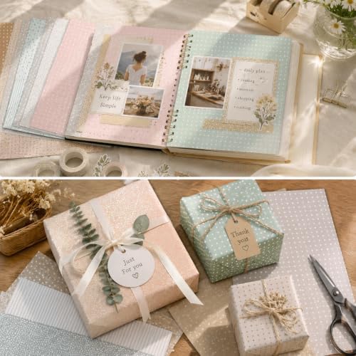 Basic Pastel Scrapbook Paper 24 Sheets Boho Pattern Paper Double Sided Printing for DIY Card Making Scrapbook Wedding Photo Album Home Décor-12 x 12 Inches