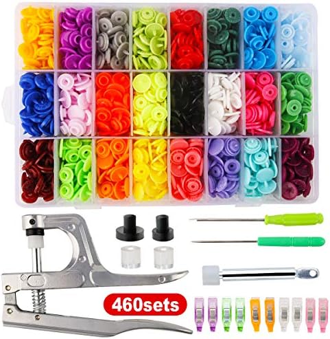 Cenoz Plastic Snaps for Fabric with Pliers Tool, 460 Sets 24 Colors