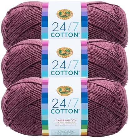 Lion Brand Yarn, 24/7 Cotton Yarn, Lilac, Purple, 3 Pack