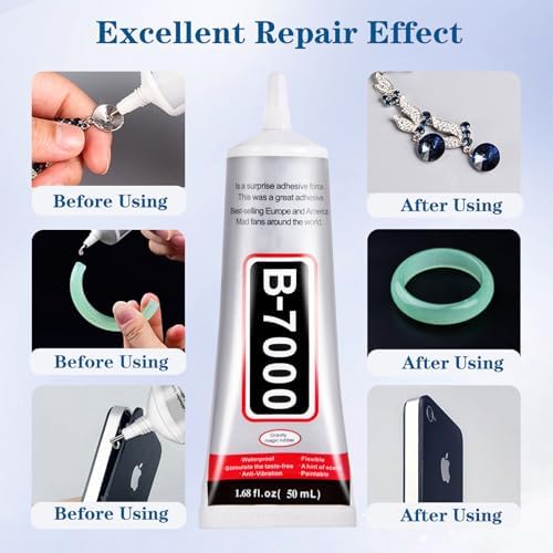 FITTDYHE B7000 Glue Clear with Precision Tip，50Ml B7000 Glue Clear for Rhinestones Glue for Crafts, Multipurpose Jewelry Glue for Fabric DIY Craft Makeup Shoes Jewelry Making Nail Art