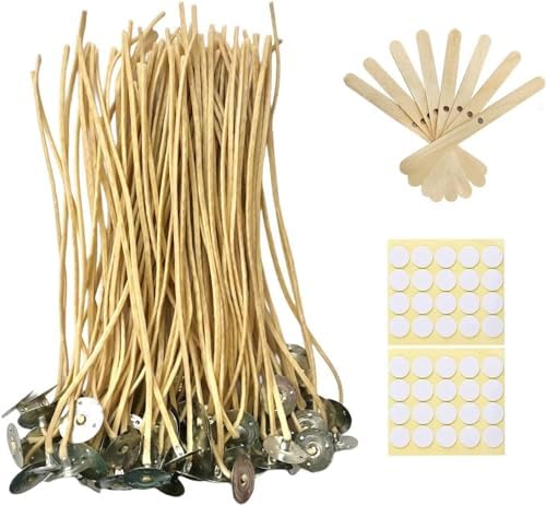 300 PCS 6 inch Hemp Candle Wicks Stickers & Centering Bars Included, 2.5mm Beeswax Candle Wicks Natural Candle Wicks for Beeswax Candle Making Hemp Edible Candle Wick for Butter Candle