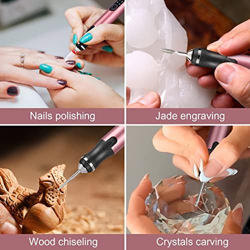 Electric Engraving Pen with 37 Bits, USB Rechargeable Cordless Engraving Machine, Portable DIY Rotary Engraver for Jewelry Wood Glass Stone Carving (Rose red)