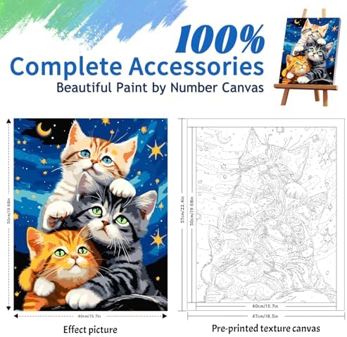 ZTOTZ Cat Paint by Numbers Kit for Adults, Animal Paint by Numbers Cats Kits, Kitten Painting by Numbers for Beginner,16x20 Canvas Set