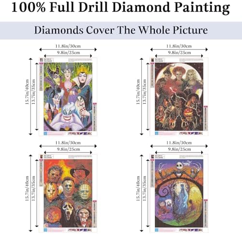 JAKI 4 Pack Halloween Diamond Art for Adults 12x16inch