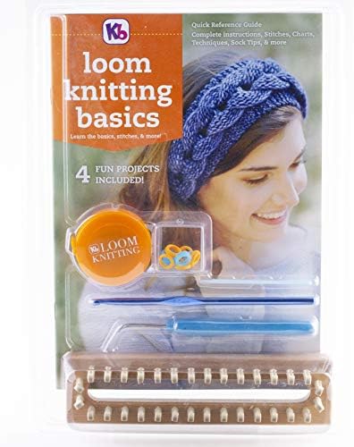 Authentic Knitting Board Knitting Reference Guide/Tool Kit, with 32 peg wood loom