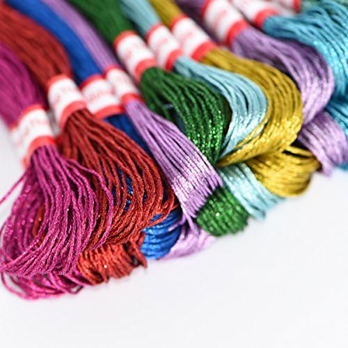 Metallic Embroidery Floss All Purpose Assorted Mix Colours Cross Stitch Tread Set 24 Skeins for Craft Needlework Hand Embroidery Bracelets