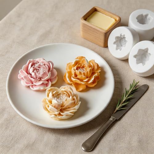 3Pcs 3D Jasmine Peony Flower Silicone Molds for Candle & Soap DIY Craft