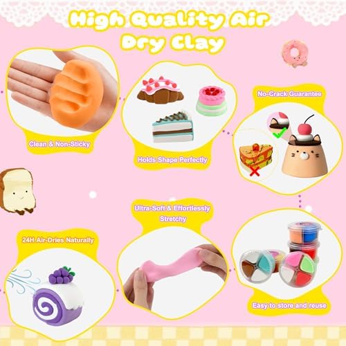 Nicella Air Dry Clay Kit, 12 Cakes Modeling Clay for Kids, Model Magic with Sculpting Tools and Tutorials, Safe & Non-Toxic, DIY Arts & Crafts School Projects, Home Party Favors for Boys & Girls