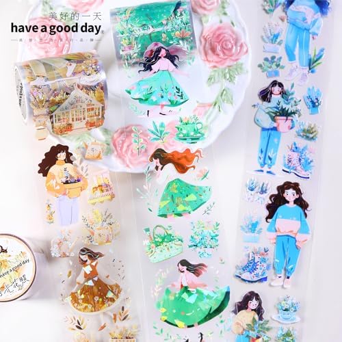 Alideco 6pcs Decorative Adhesive Tapes Shell Light Maiden PET Tape Great for Bullet Journal Supplies, Arts, Scrapbook, DIY Crafts, Planners (chuntianriji)