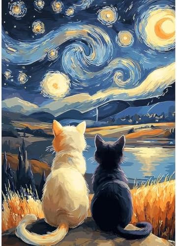 Cute Cat Diamond Art Kits for Adults Round Diamond Painting 12x16 Inch