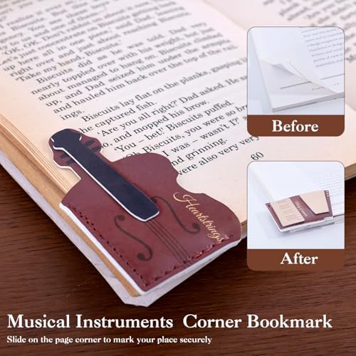 4PCS Leather Musical Instrument Bookmarks，Cute Corner Book Marks Sets for Reading，Art Read Lover Gifts for Women Men Girls Kids Reader，Pretty Book Markers for Reading, Aesthetic Gifts for Planner