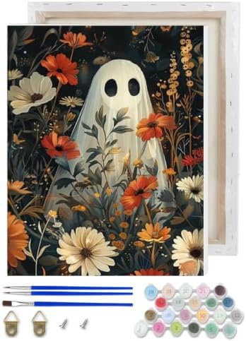 Ghost Paint by Numbers Kit for Adults Beginner with Framed 10x12 Inch