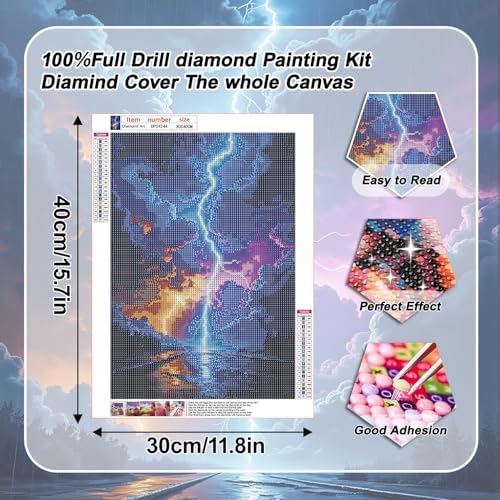 VeGuude Diamond Art Kits for Adults,Colorful Lightning 5D Diamond Painting Dots Art Kits for Adults Beginner, DIY Full Round Gem Crystal Art Paint by Diamond,for Home Wall Decor 12x16 inch