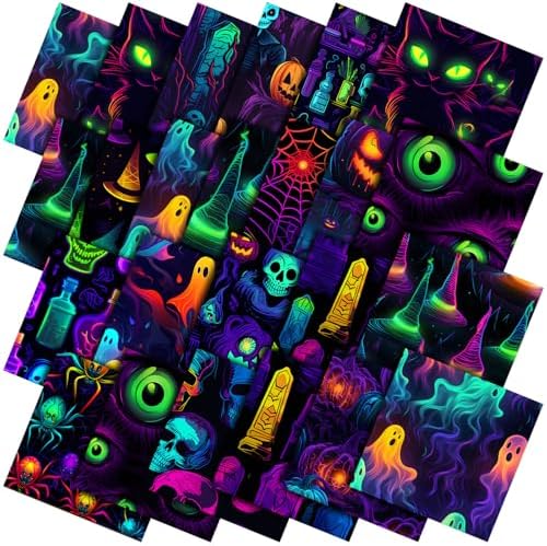 HunnmingRe 20 Pcs 10''x10'' Neon Spooky Halloween Quilting Fabric Squares