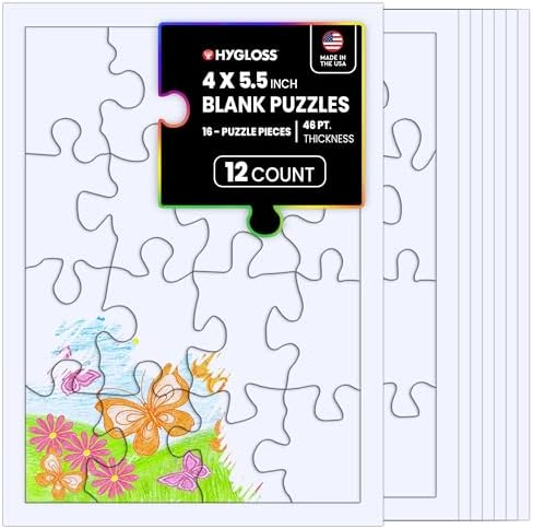 Hygloss 12 Blank Jigsaw Puzzles – 4 x 5.5 Inch, 16 Pieces Each – DYI party invites, Perfect for Decorating, Kids' Activities, Arts & Crafts or Party Favors - Puzzle Pieces to Draw On for Crafts
