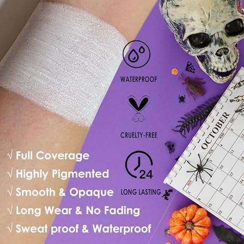 SUNNYVALE Halloween Clown Black White Face Body Paint Stick Set, Eye Black for Sports, Hypoallergenic Foundation for Skeleton Vampire Skull Cosplay Special Effects Costume SFX Halloween Makeup Kit