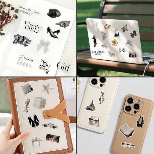 50PCS Clean Girl Aesthetic Stickers, Clear PET Old Money Vintage Paris Journal Stickers for Scrapbooking, Planner, Vision Board, Laptop, Fashion Collage