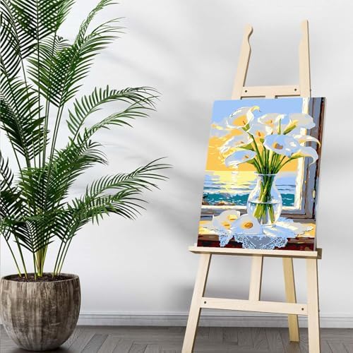 Auremi Flower Paint by Number Kits with Framed, DIY Flower Paint by Number Canvas for Adults, Easy Acrylic in Canvas with Brushes for Decor 20x30cm