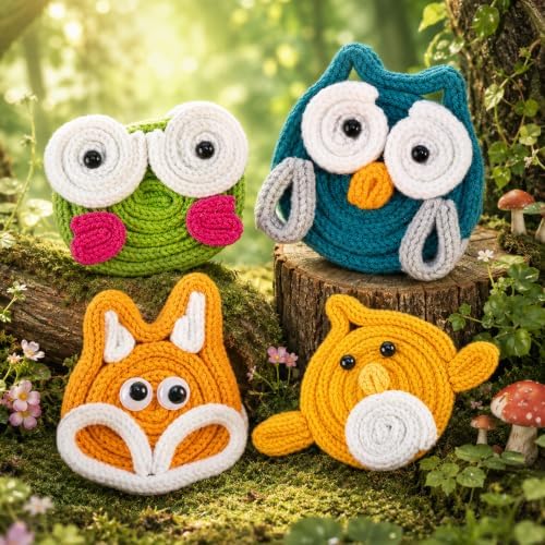 4 Pcs iCord Animals Knitting Kit, Complete Yarn & Aluminum Craft Wire Set